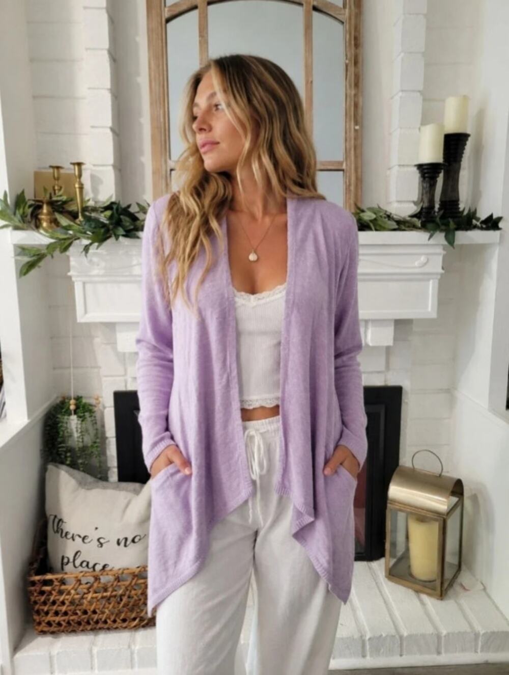 Eileen Fisher Women's PL Purple Draped Linen Cotton Open Cardigan Sweater O5-8